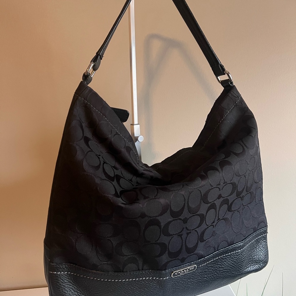 Coach Black Signature Shoulder Hobo Bag